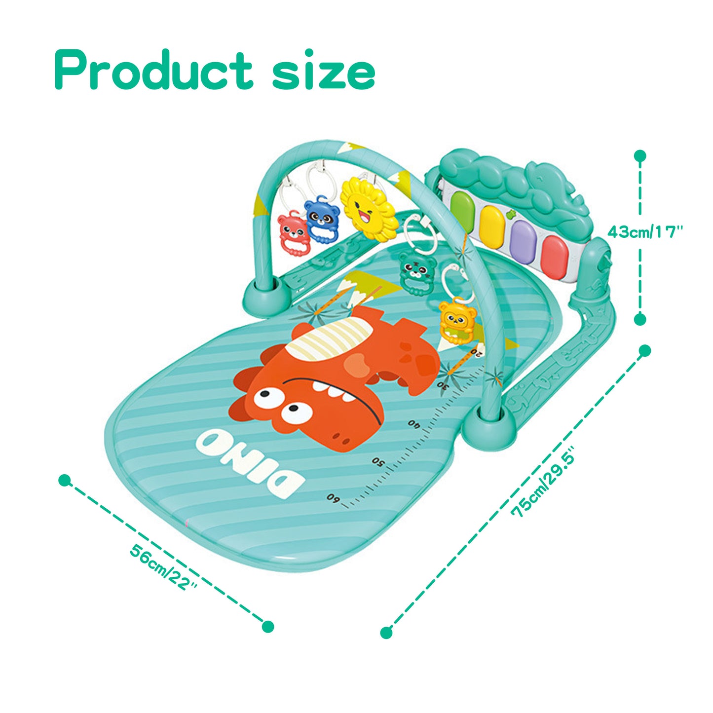 KOPPOP Baby Play Mat with Piano Toys, Tummy Time Activity Gym for Infants 0-12 Months, Dinosaur Playmat Newborn Gift Boy Girl