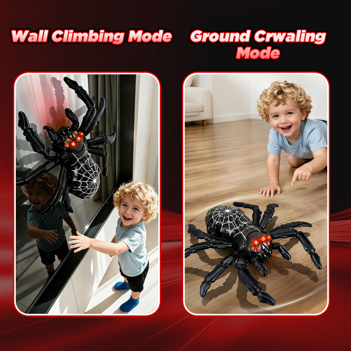 KOPPOP RC Wall Climbing Spider Toy, Rechargeable Remote Control Robot with Vacuum Suction, 360° Rotation, Wall & Ground Crawling, Gift for 3+ Year Old Boys Girls,BLACK