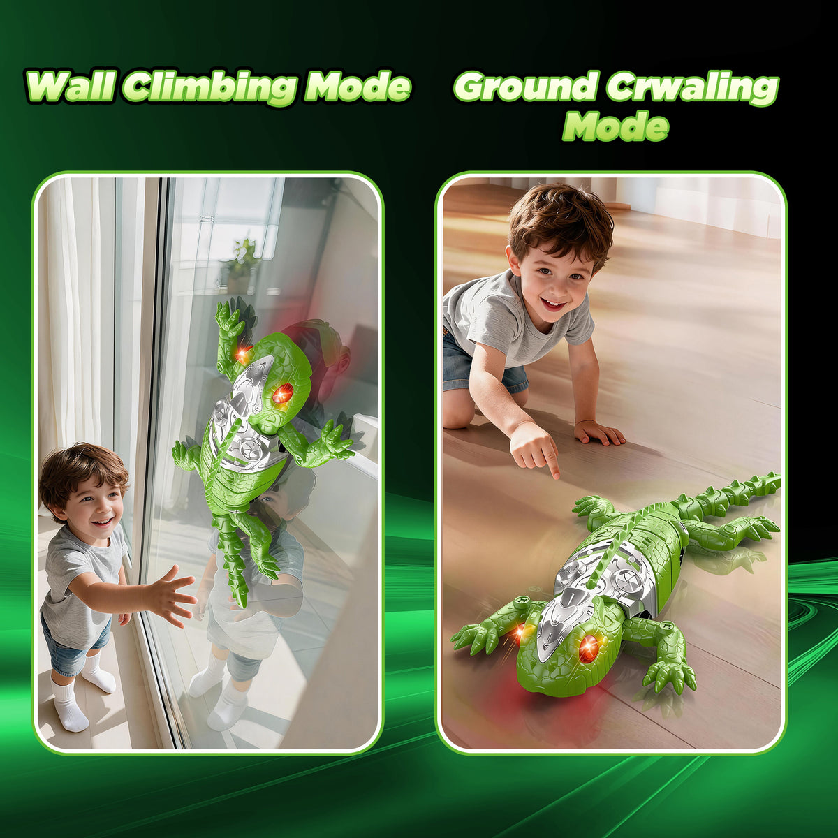 KOPPOP Remote Control Wall Climbing Robot, Rechargeable RC Suction Crawler Toy with 360° Rotation & Dual Play Mode,  Lizard ，Fun Gift for Kids Boys Girls Age 3+ (Green)