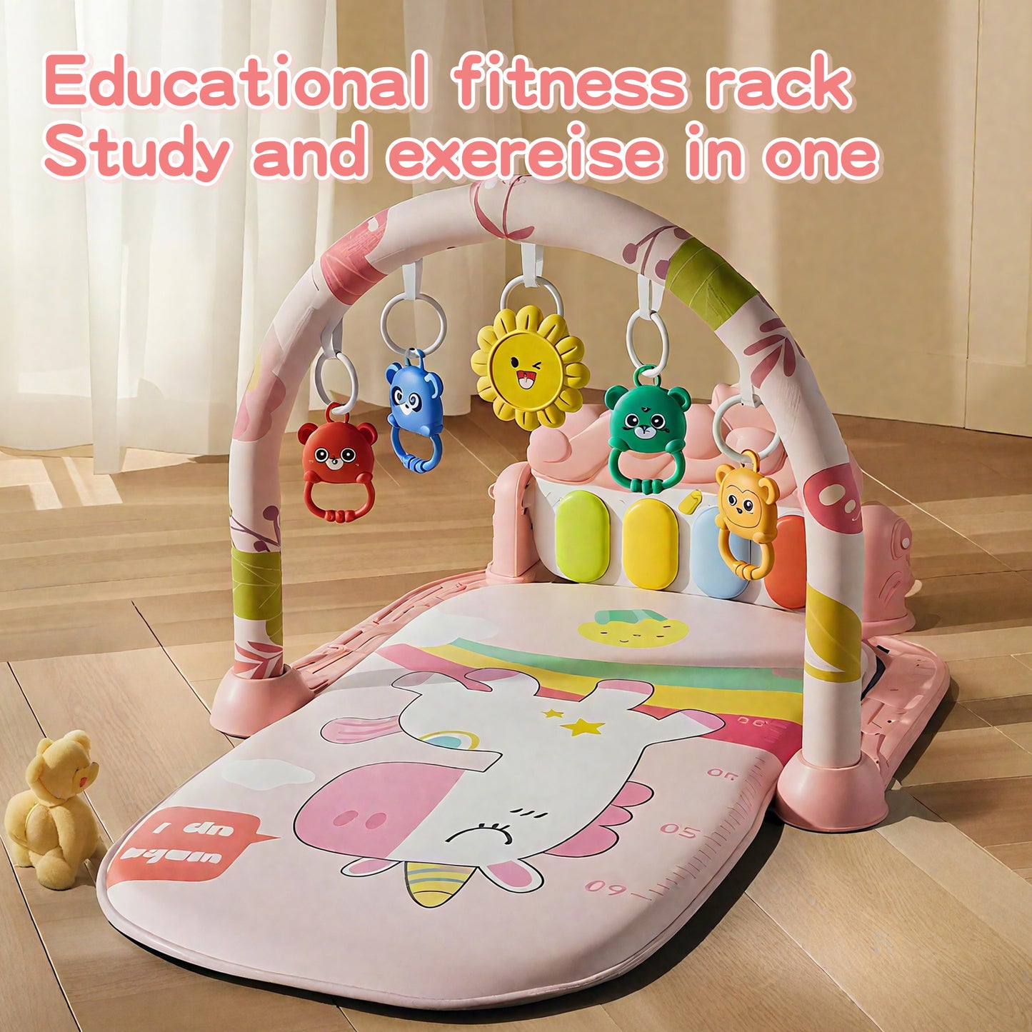 KOPPOP Baby Play Mat with Piano Toys, Tummy Time Activity Gym for Infants 0-12 Months, Unicorn Playmat Newborn Gift Boy Girl