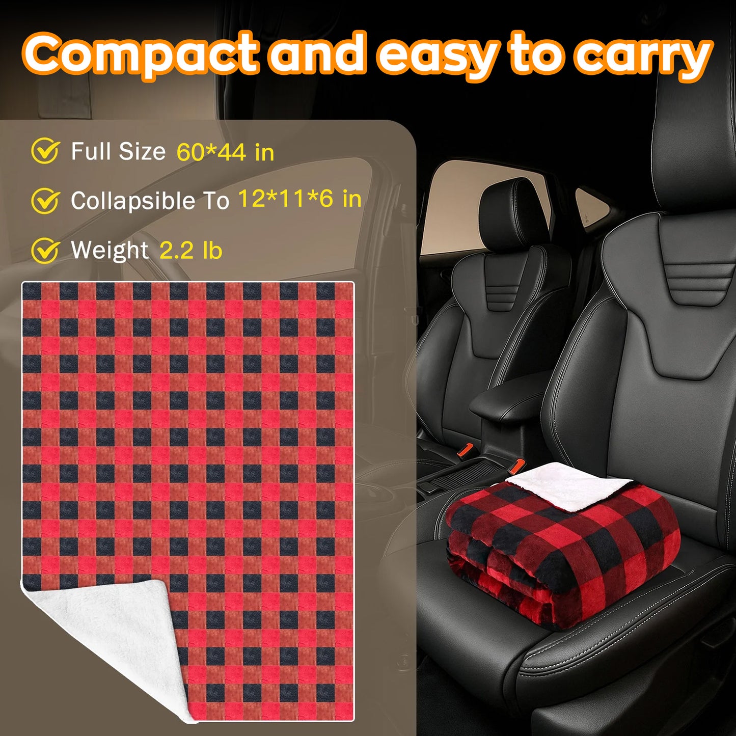 EVLIVE Heated Car Blanket - 12V Electric Travel Blanket for Car, Truck, SUV, RV - Car Heated Throw for Cold Weather & Camping(Red and white checkered)