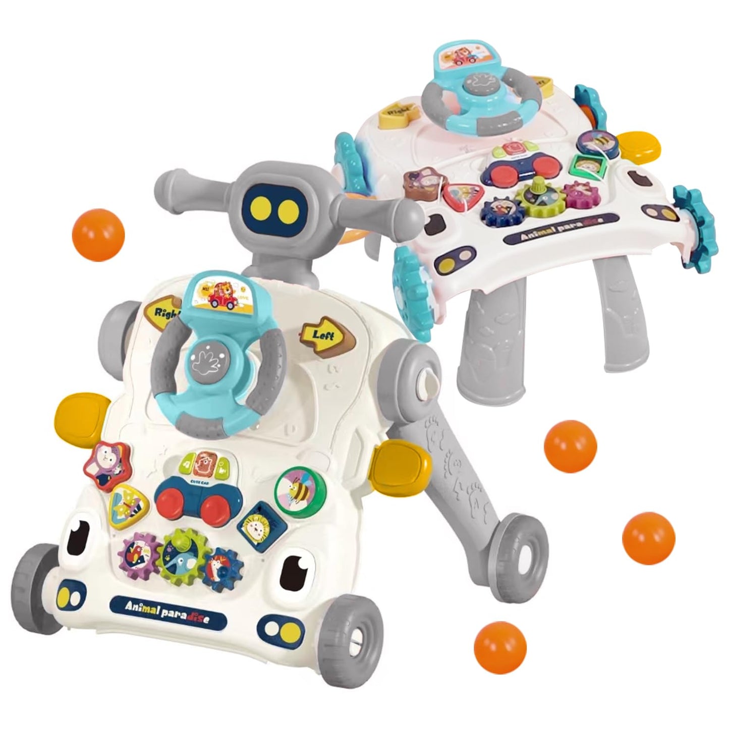KOPPOP 3 in 1 Baby Walker and Activity Center for Girl, Learning to Walk, Sit to Stand, Early Educational Push Toys with Music Panel for Infant Toddler 12+ Months Grey