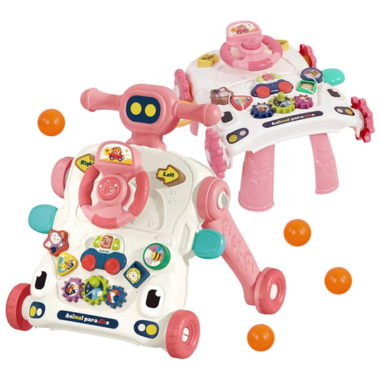 KOPPOP 3 in 1 Baby Walker and Activity Center for Girl, Learning to Walk, Sit to Stand, Early Educational Push Toys with Music Panel for Infant Toddler 12+ Months Pink