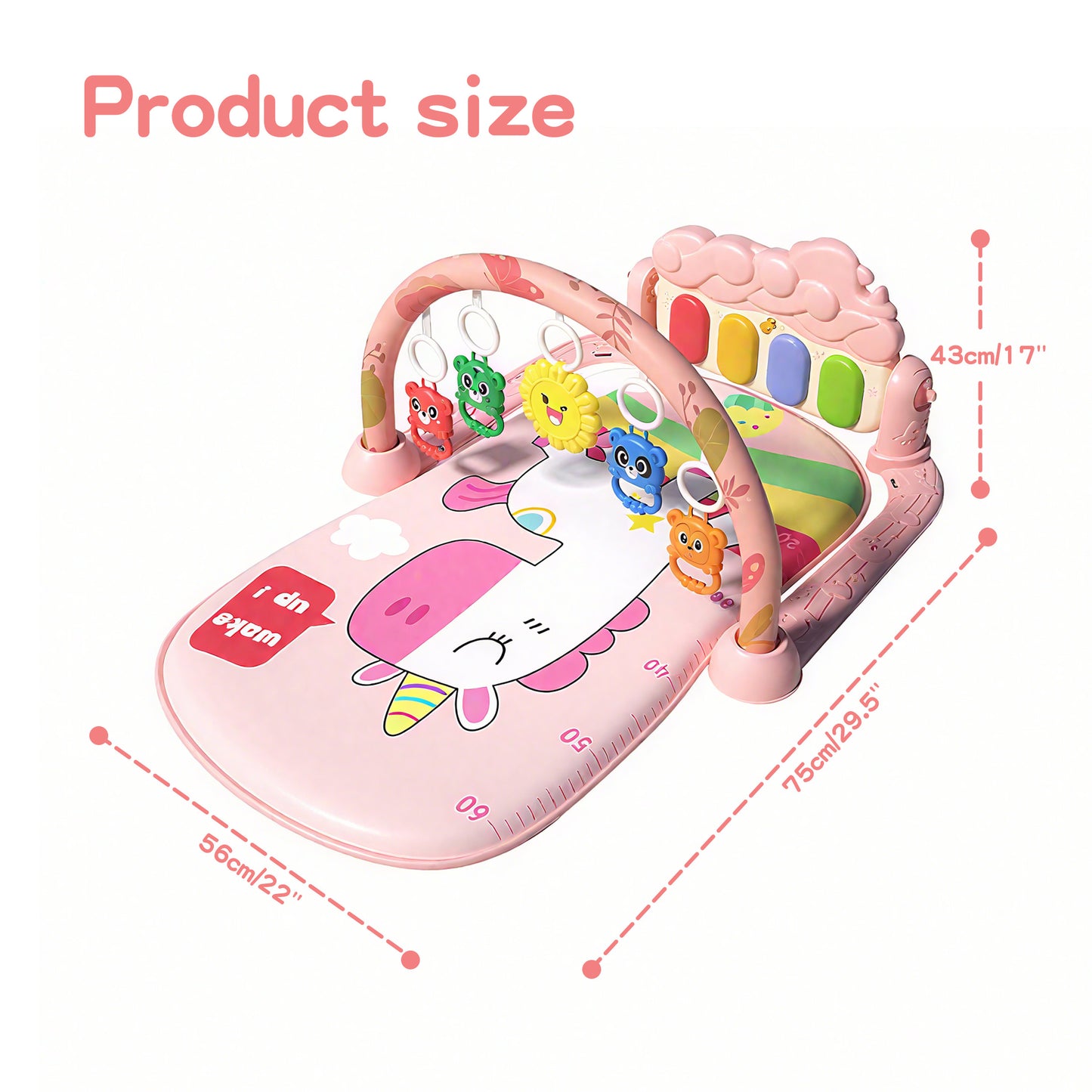 KOPPOP Baby Play Mat with Piano Toys, Tummy Time Activity Gym for Infants 0-12 Months, Unicorn Playmat Newborn Gift Boy Girl