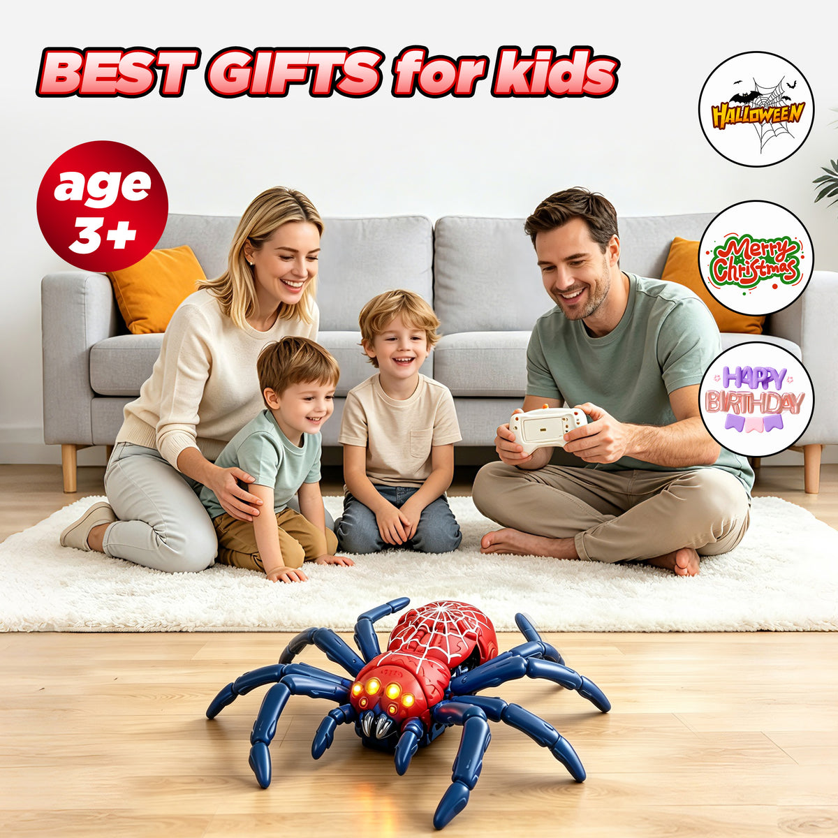 KOPPOP RC Wall Climbing Spider Toy, Rechargeable Remote Control Robot with Vacuum Suction, 360° Rotation, Wall & Ground Crawling, Gift for 3+ Year Old Boys Girls,red
