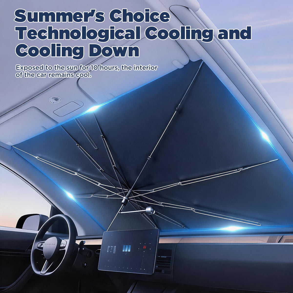 EVLIVE Car Windshield Sunshade,Car Shade Umbrella,Extra Wide 58"×36",UPF50+ Blocks 99% UV Rays, Umbrella Sunshade for Car, Fit for Compact Sedan/SUV/Hatchback/Mini EV/Older Scooter