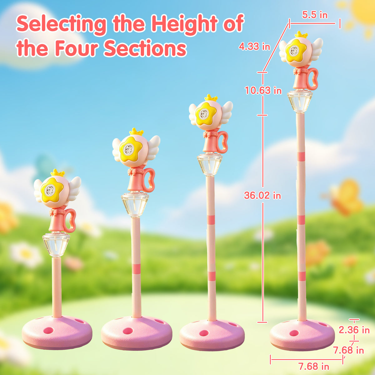 KOPPOP Garden Bubble Machine, LED Musical Lawn Lamp & Rechargeable Battery, Adjustable Height Outdoor Party Bubble Blower for Outdoor Decor (Pink)