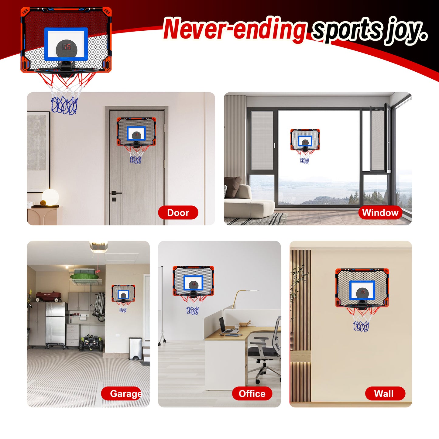 KOPPOP Hoop Basketball Set, Over the Door Basketball Hoop for Kids,Includes Mini Ball and Scoreboard, Kids Basketball Toy Gifts for Kids Boys Teens