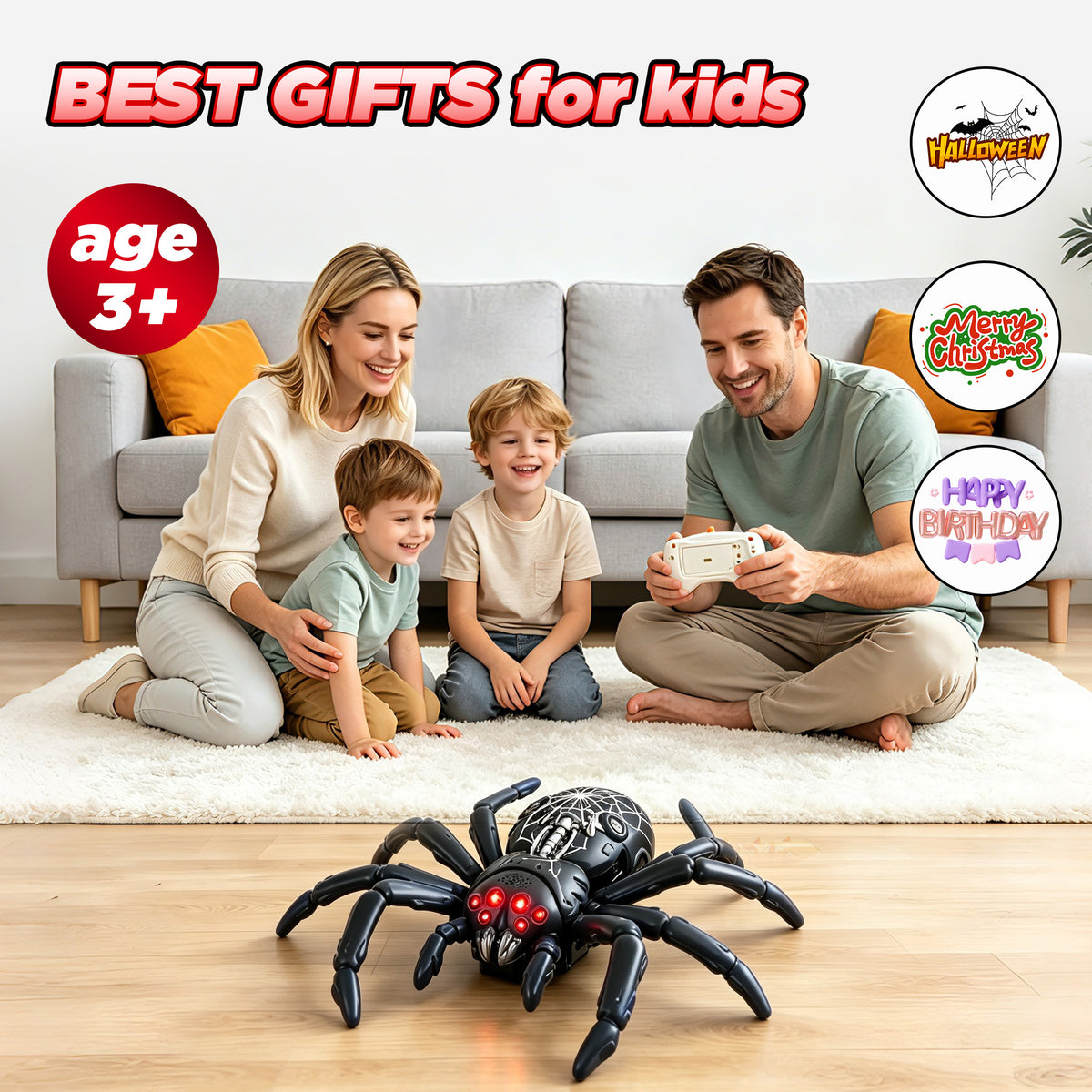 KOPPOP RC Wall Climbing Spider Toy, Rechargeable Remote Control Robot with Vacuum Suction, 360° Rotation, Wall & Ground Crawling, Gift for 3+ Year Old Boys Girls,BLACK