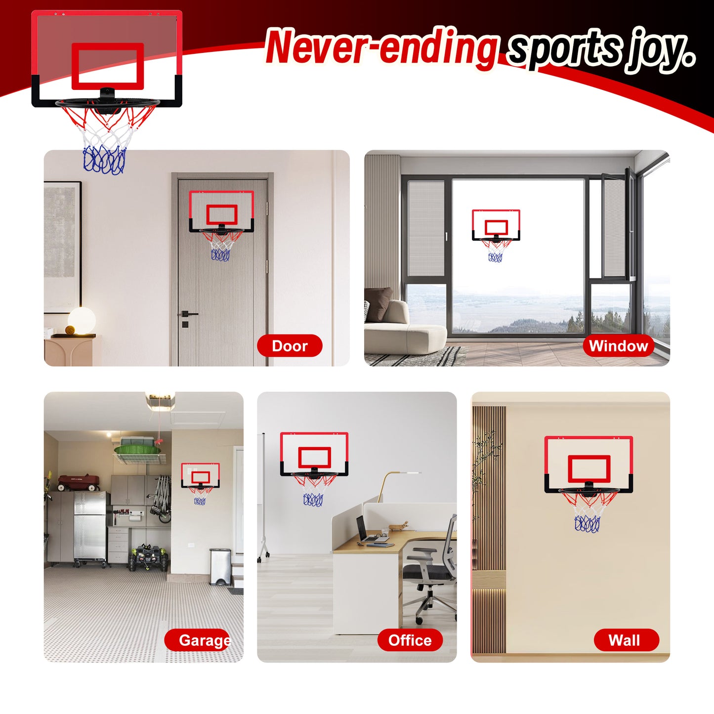 KOPPOP Hoop Basketball Set, Over the Door Basketball Hoop for Kids,Includes 3 Mini Balls, Kids Basketball Toy Gifts for Kids Boys Teens