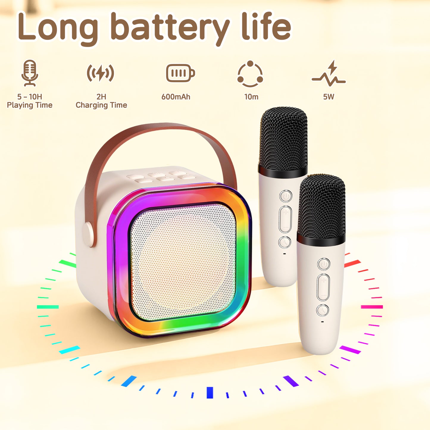 KOPPOP Mini Karaoke Machine with 2 Wireless Mics, Portable Speaker for Home & Travel Singing, Fun Gift for Kids 4-12+ Years Old (White)