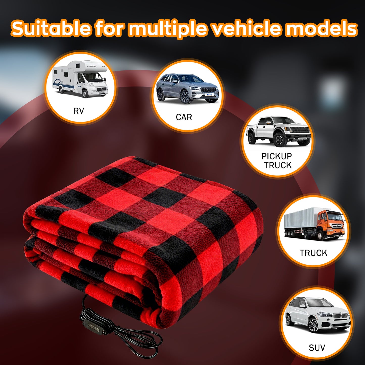 EVLIVE Heated Car Blanket - 12V Electric Travel Blanket for Car, Truck, SUV, RV - Car Heated Throw for Cold Weather & Camping(Red and white checkered)