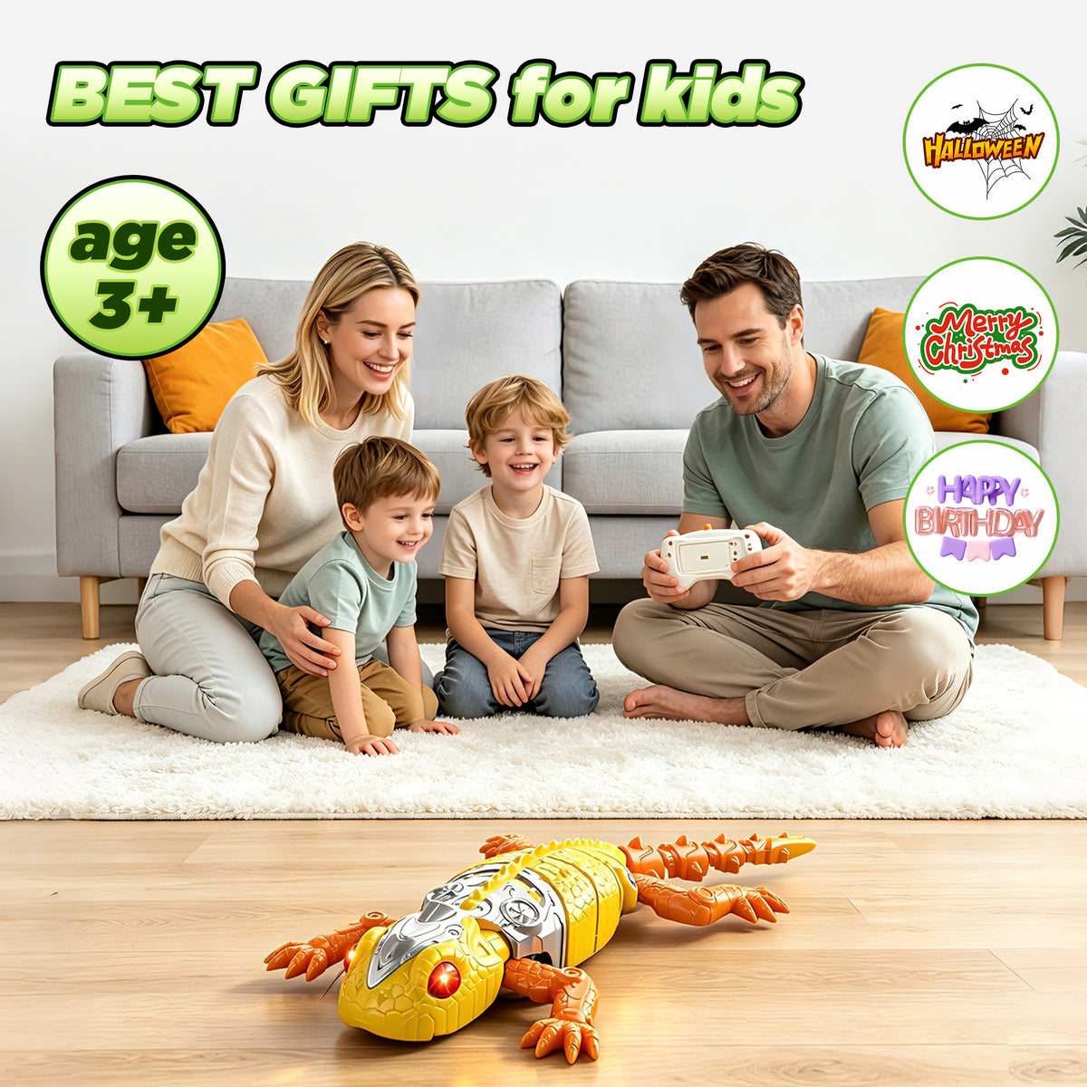 KOPPOP Remote Control Wall Climbing Robot, Rechargeable RC Suction Crawler Toy with 360° Rotation & Dual Play Mode,  Lizard ，Fun Gift for Kids Boys Girls Age 3+ (Yellow）)