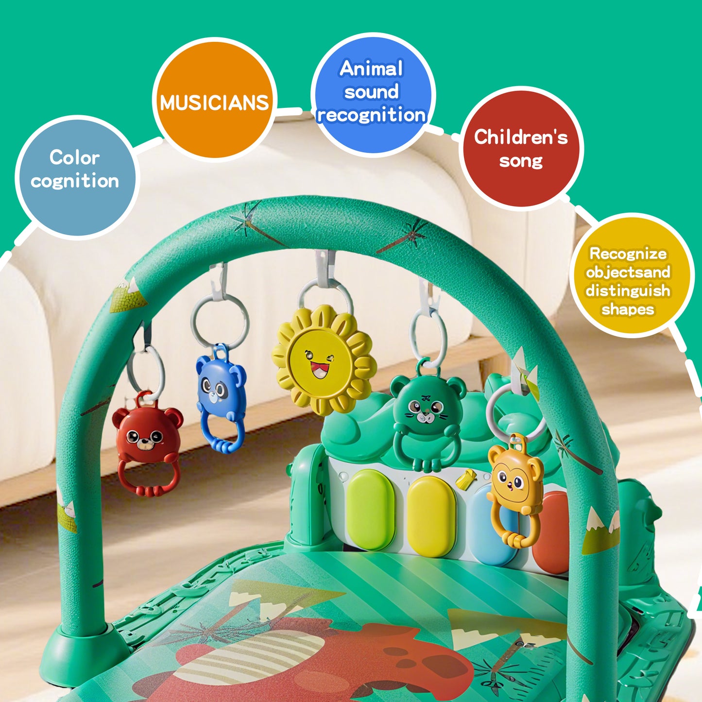 KOPPOP Baby Play Mat with Piano Toys, Tummy Time Activity Gym for Infants 0-12 Months, Dinosaur Playmat Newborn Gift Boy Girl