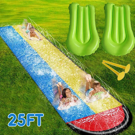 YoYfun 25FT x 4.6FT Water Slide , Double Lawn Water Slide for kids ，Heavy Duty Slip Waterslides Water Toy with Sprinkler and 2 Bodyboards for Summer  Backyard Outdoor Water Play Funies