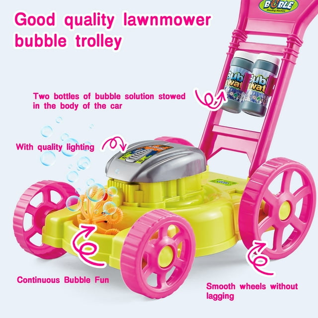 YoYfun Bubble Lawn Mower，Toys Bubble Machine Toddler Bubble Toy Summer Outdoor Toys Games, Bubble Mover Push Toy for Age 1 2 3 4 Year Old Preschool Kid Boys Girls Birthday-Pink