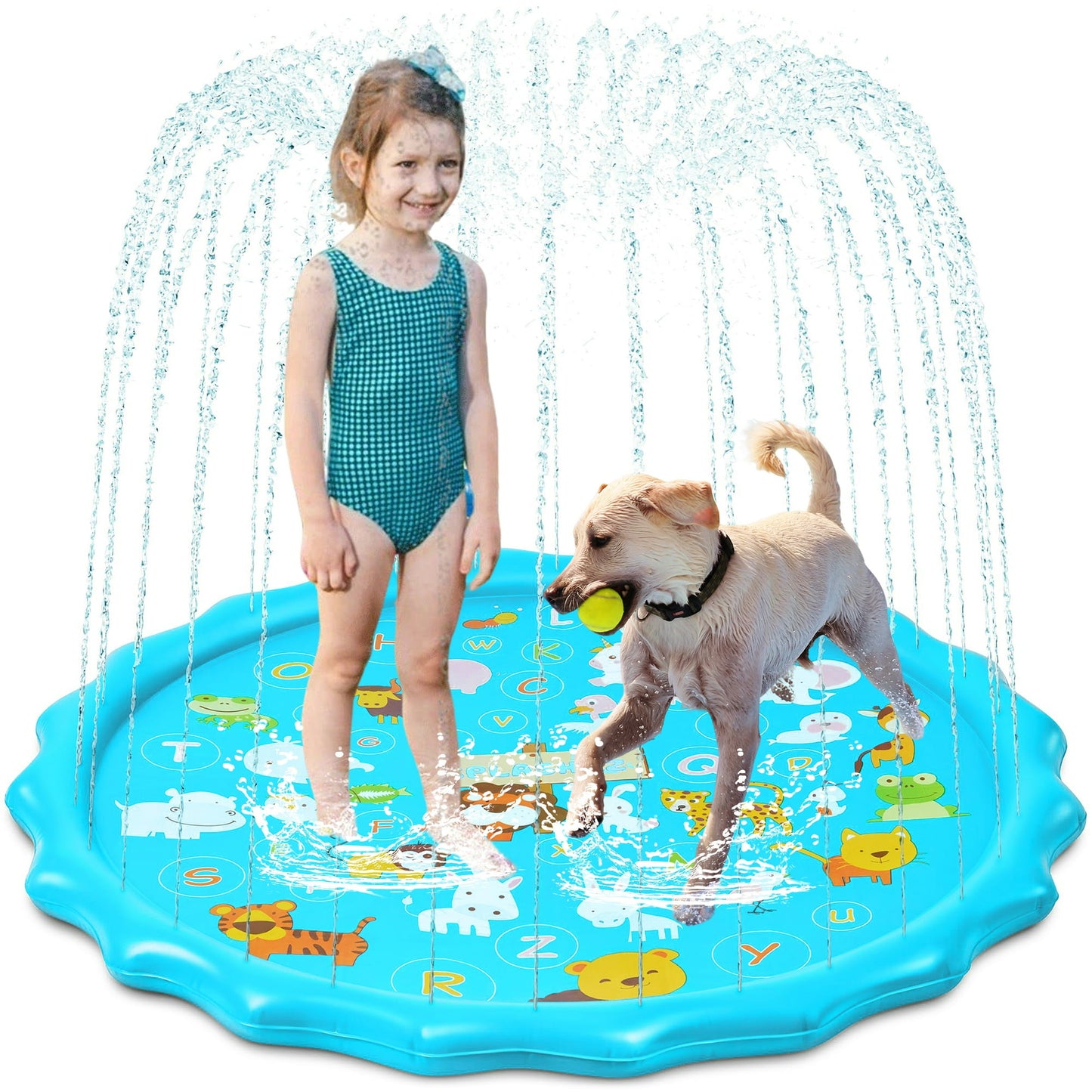 68-Inch Splash Pad for Kids & Pets, Non-Slip Outdoor Sprinkler Play Mat, Summer Water Toy for Toddlers & Dogs, Backyard Lawn Sprinkler