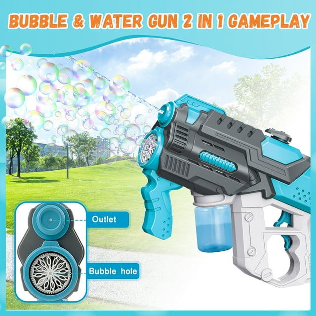 Upgraded 2 in 1 Water Gun & Bubble Guns for Kids, Electric Bubble Maker & Water Squirt Toys with 550ml Water Tank for Toddlers Gift, Outdoor Toys for Kids Ages 4-8-12, Blue