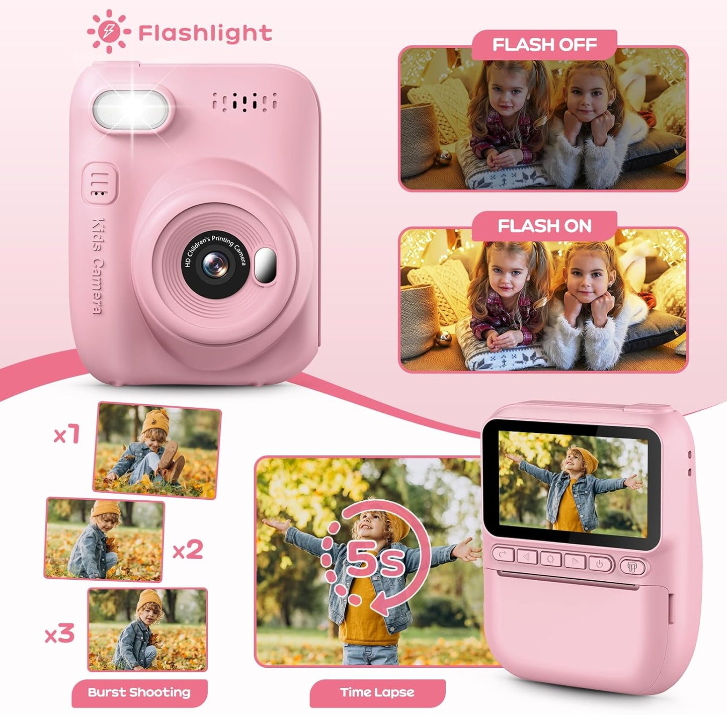 YoYFUN Kids Camera Instant Print, 1080P HD Kids Digital Camera, Toy Camera, Child Selfie Camera, Christmas/Birthday Gifts for Boys and Girls Aged 3-12