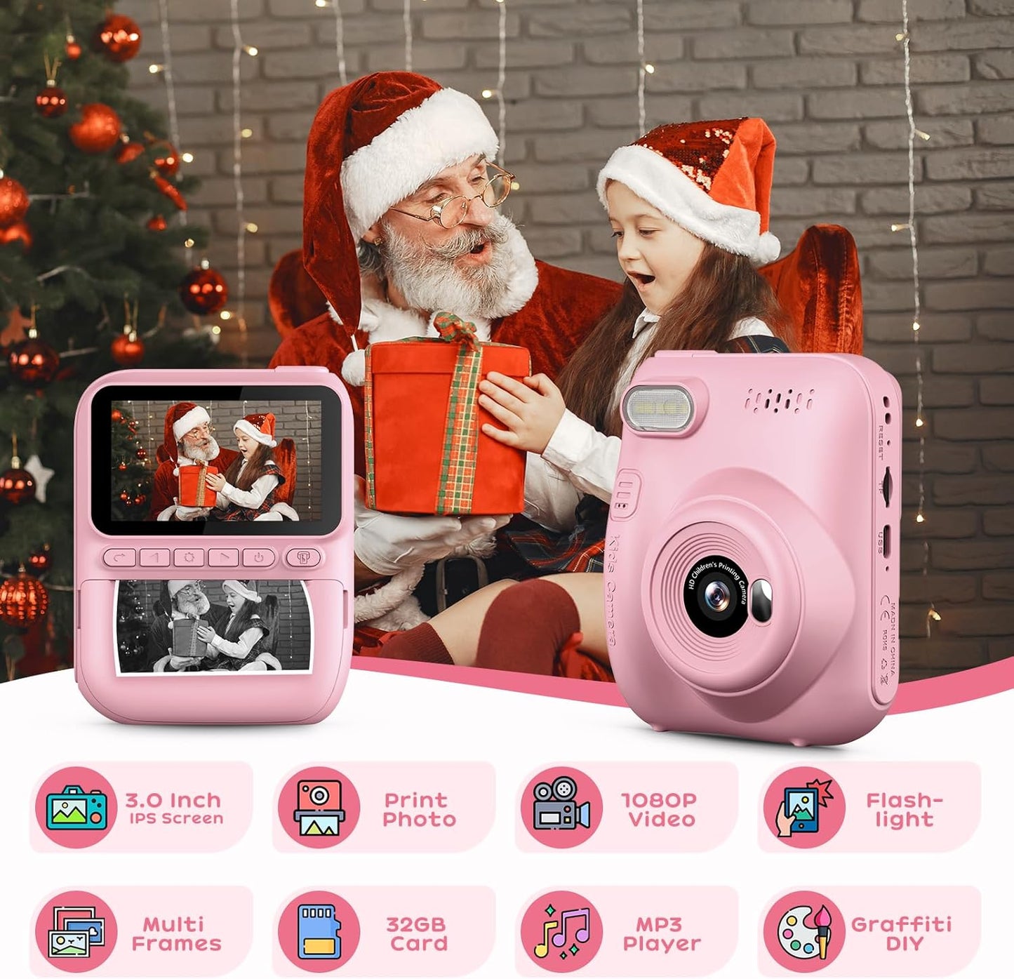 YoYFUN Kids Camera Instant Print, 1080P HD Kids Digital Camera, Toy Camera, Child Selfie Camera, Christmas/Birthday Gifts for Boys and Girls Aged 3-12