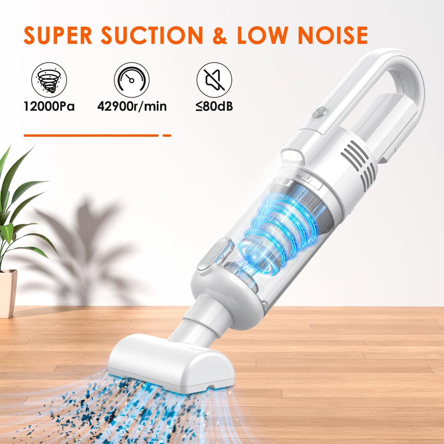 Hioha Mini Handheld Vacuum,9500PA Powerful Suction Car Vacuum Cleaner Cordless, Portable Rechargeable Hand Held Vacuum with LED Display Multiple Accessories for Home Office and Pet Hair Cleaning