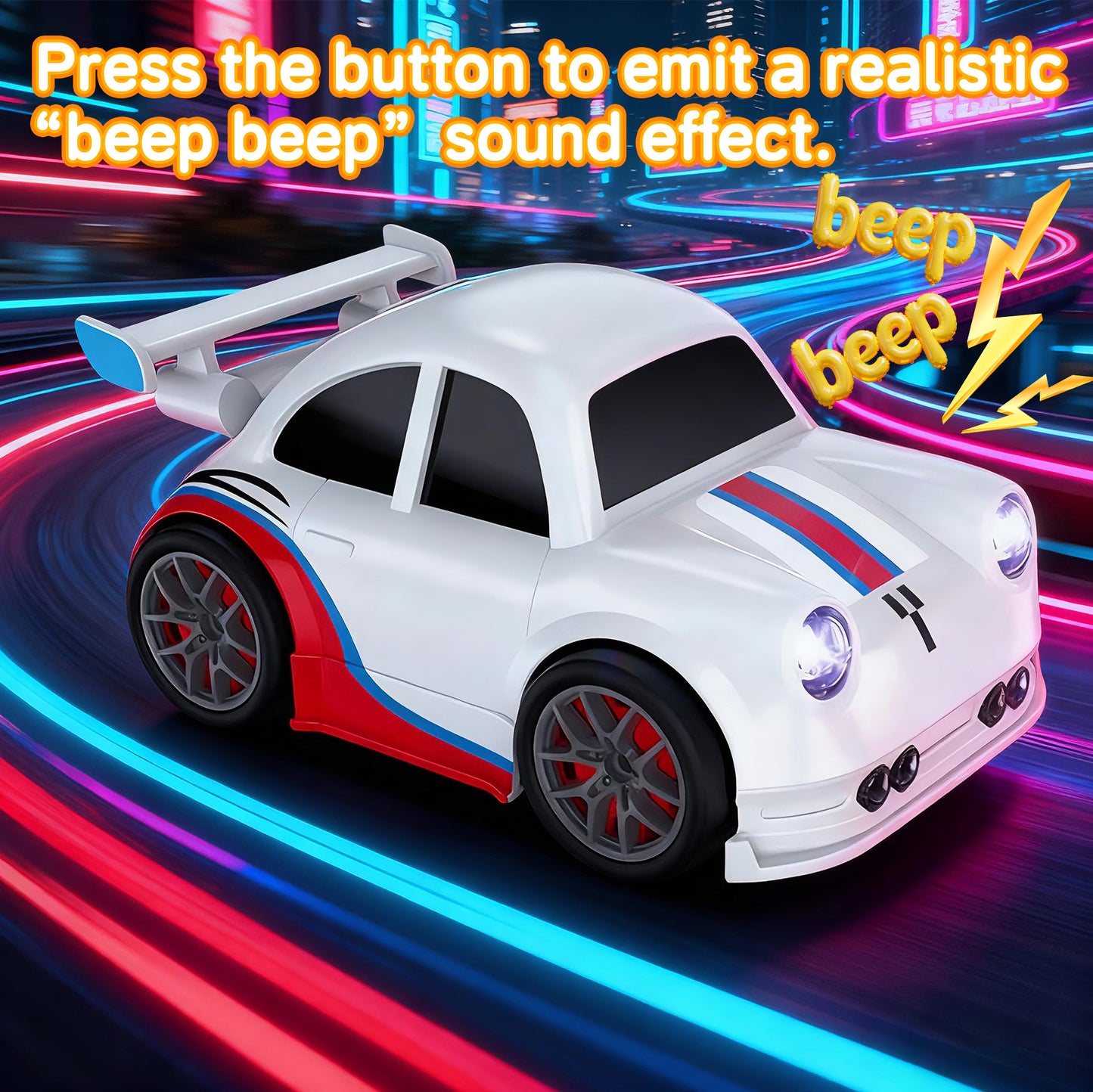 KOPPOP 1:24 Scale Remote Control Drift Car, 3 Modes with 360° Spin & LED Lights, 2.4GHz Rechargeable RC Vehicle(White)