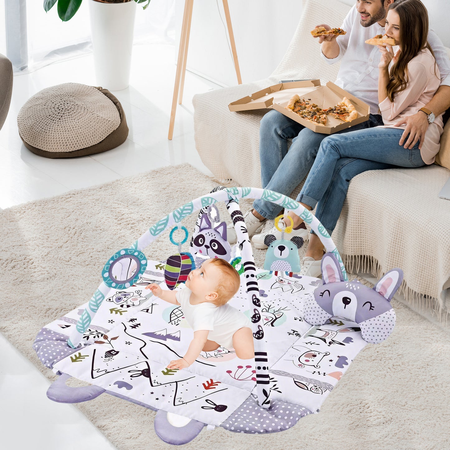 KOPPOP 4-in-1 Baby Activity Gym & Tummy Time Play Mat, Infant Sensory Toys for Motor Skill Development, Purple