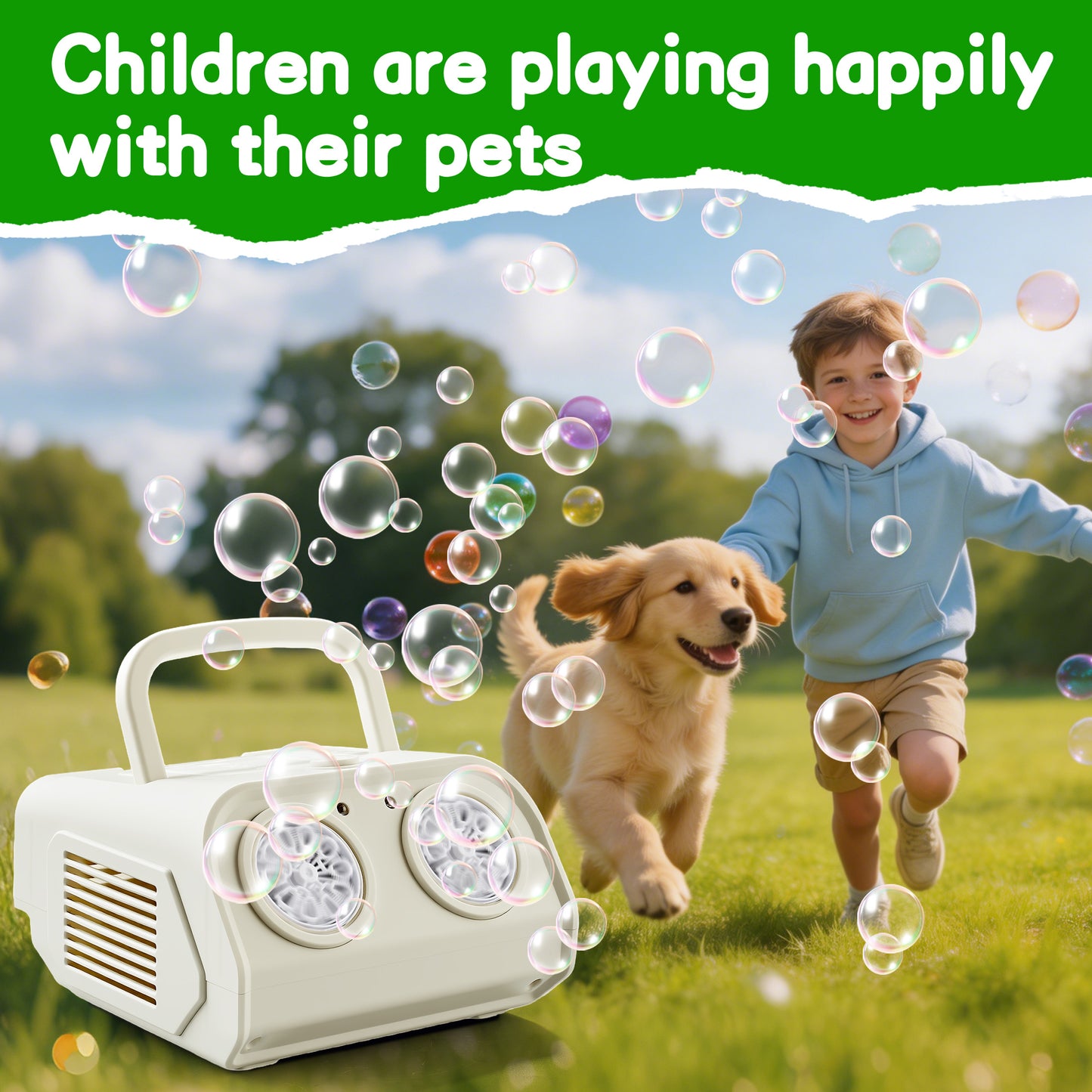 KOPPOP Upgraded Bubble Machine, Automatic Bubble Blower for Kids with 85ml Bubble Solution and Rechargeable Battery, 20000+ Bubbles Per Minute Indoor Outdoor Toy for Birthday Party, White