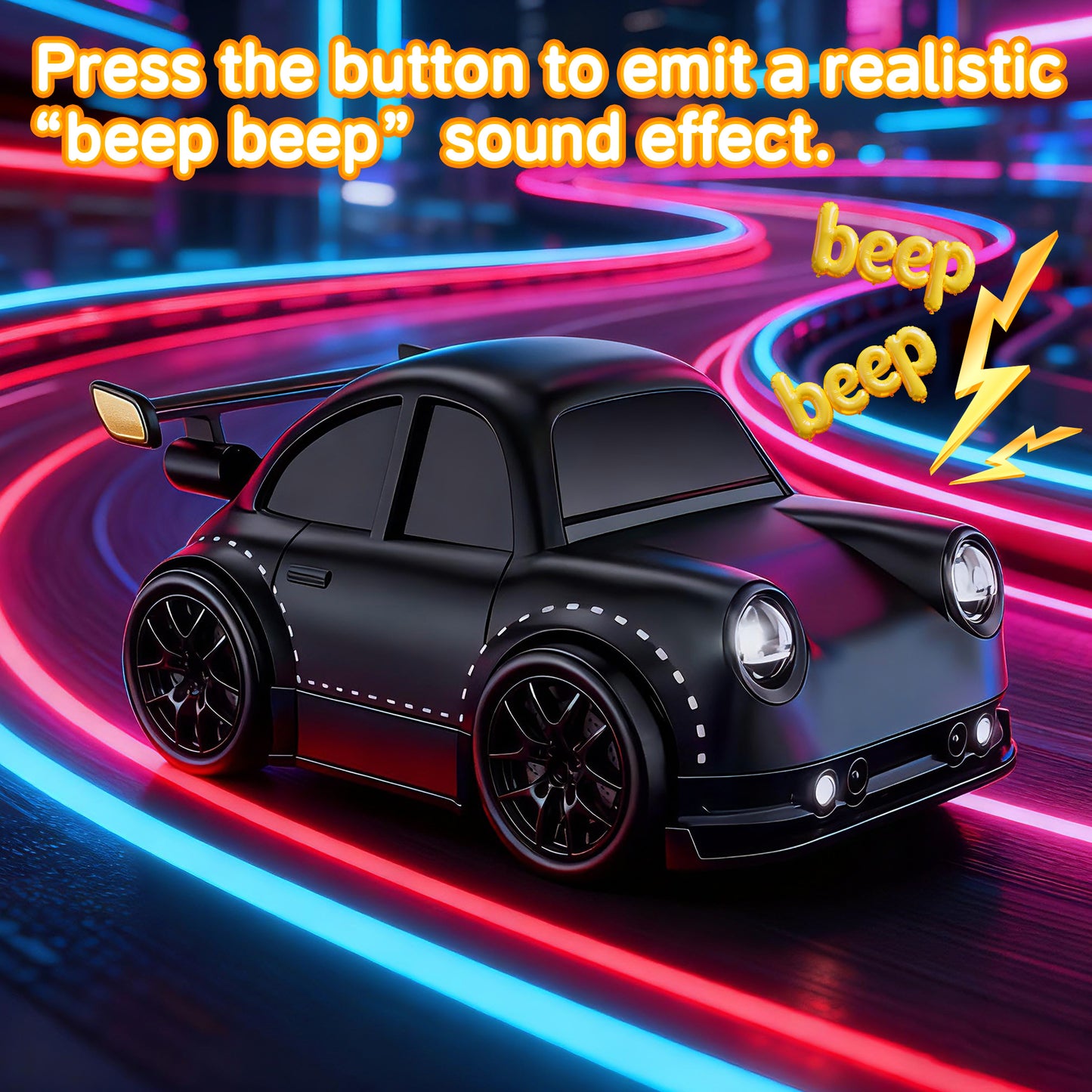 KOPPOP 1:24 Scale Remote Control Drift Car, 3 Modes with 360° Spin & LED Lights, 2.4GHz Rechargeable RC Vehicle (Black)