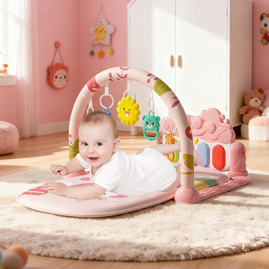 KOPPOP Baby Play Mat with Piano Toys, Tummy Time Activity Gym for Infants 0-12 Months, Unicorn Playmat Newborn Gift Boy Girl