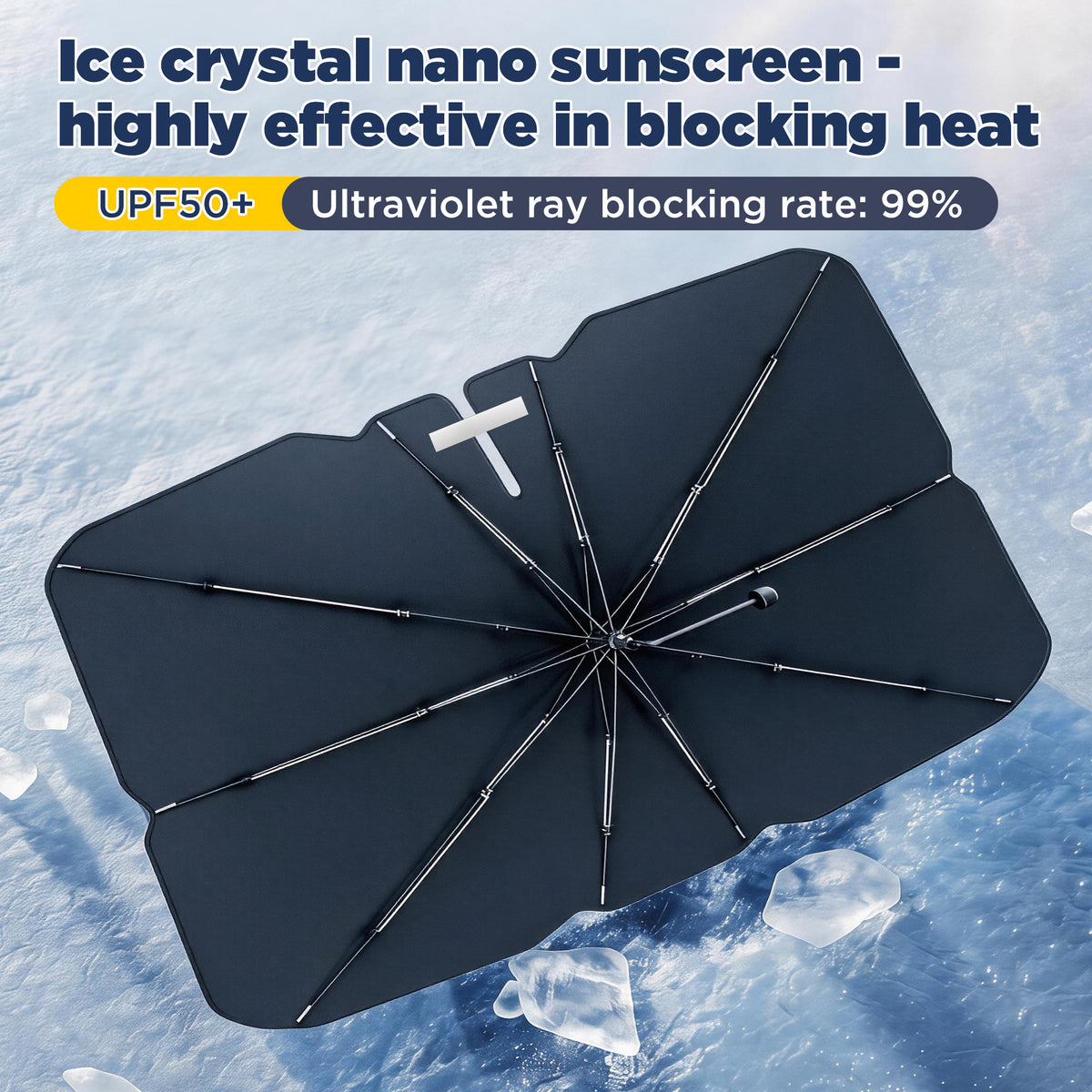 EVLIVE Car Windshield Sunshade,Car Shade Umbrella,Extra Wide 58"×36",UPF50+ Blocks 99% UV Rays, Umbrella Sunshade for Car, Fit for Compact Sedan/SUV/Hatchback/Mini EV/Older Scooter