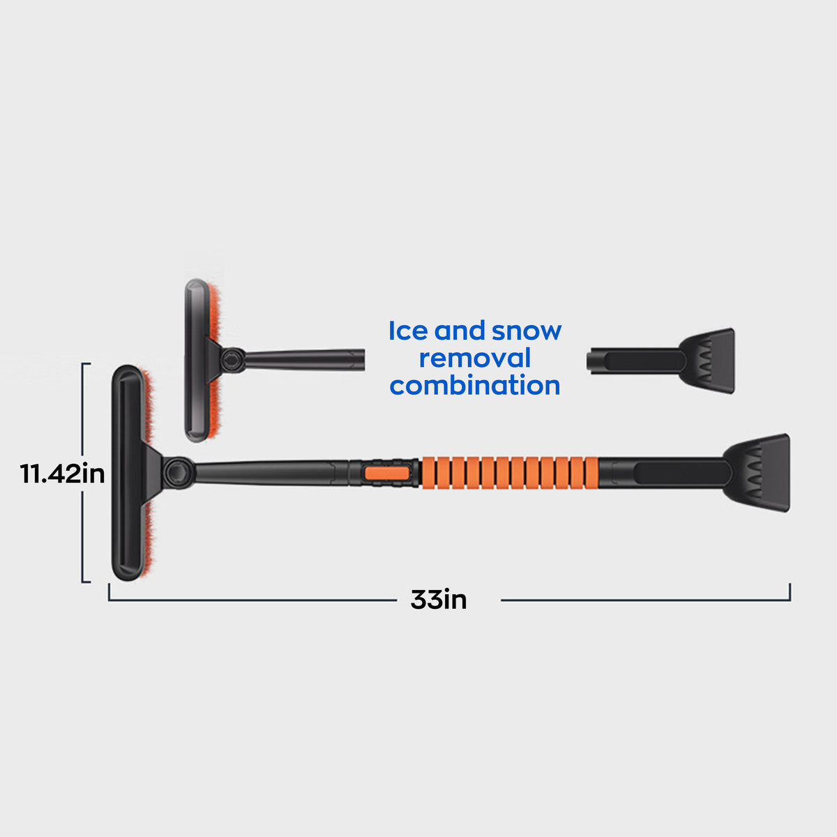 EVLIVE 3-in-1 Rotating Telescoping Snow Brush, with Silicone Squeegee & Heavy-Duty Ice Scraper, Extendable Car Snow Brush (33-39 Inches)
