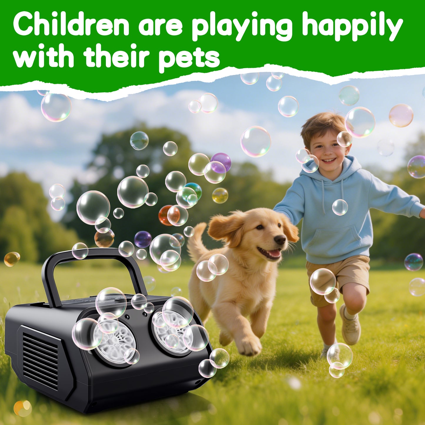 KOPPOP Upgraded Bubble Machine, Automatic Bubble Blower for Kids with 85ml Bubble Solution and Rechargeable Battery, 20000+ Bubbles Per Minute Indoor Outdoor Toy for Birthday Party, Black