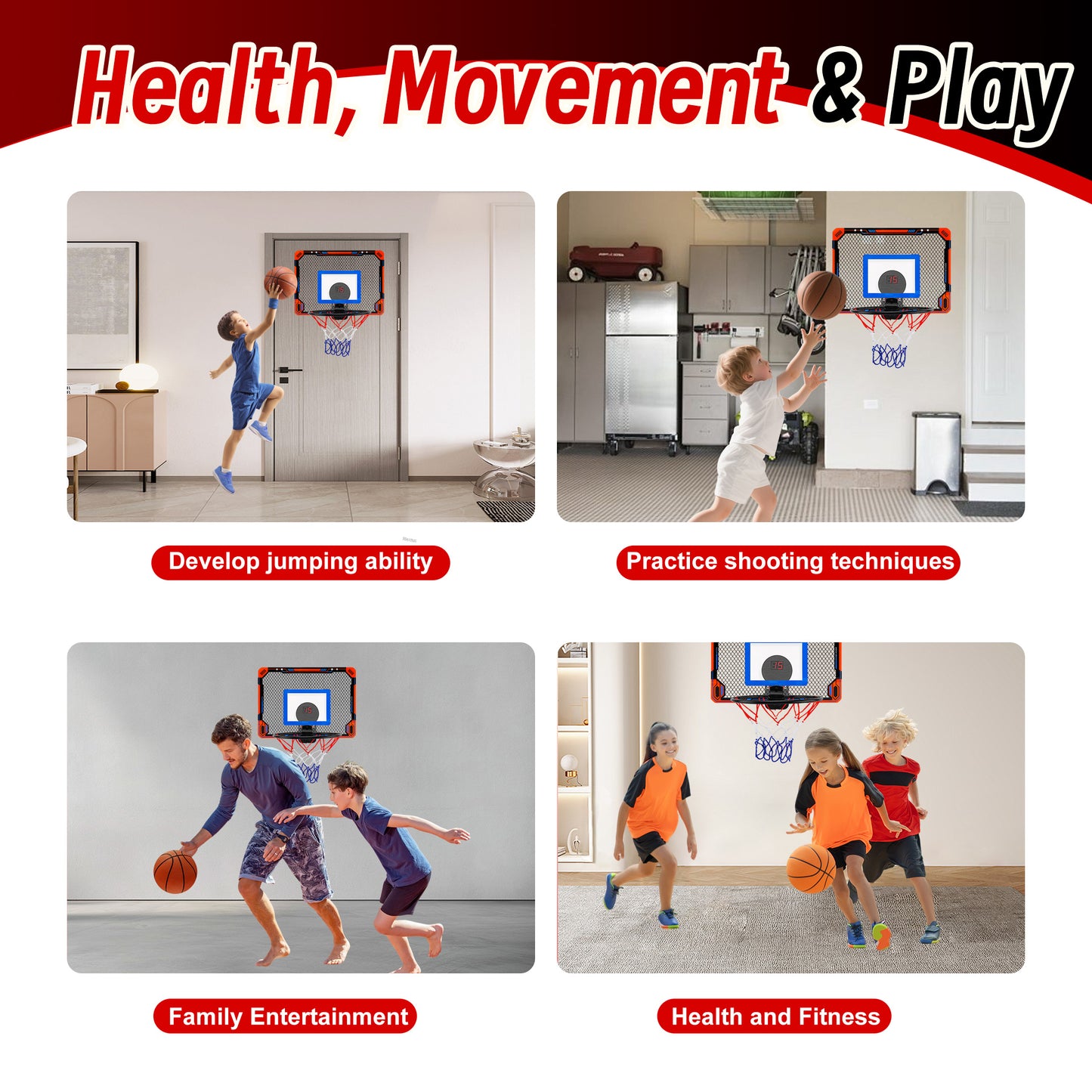 KOPPOP Hoop Basketball Set, Over the Door Basketball Hoop for Kids,Includes Mini Ball and Scoreboard, Kids Basketball Toy Gifts for Kids Boys Teens