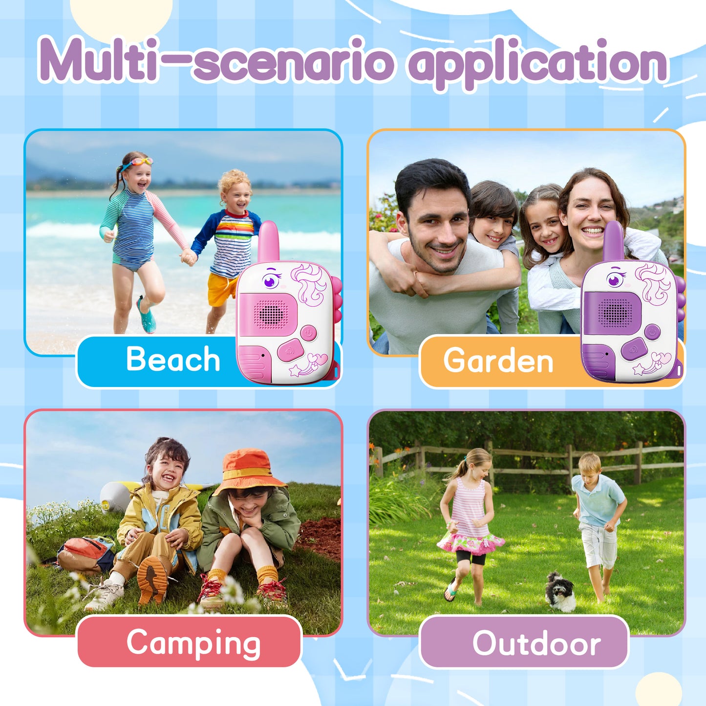 KOPPOP 2-Pack Walkie Talkies for Kids , Toy Phones for Toddlers Ages 3-6, for Long Range Outdoor Camping Hiking and Backyard Play(Pink & Purple)