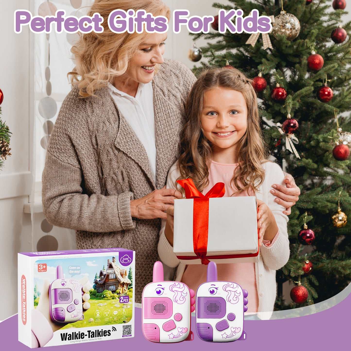 KOPPOP 2-Pack Walkie Talkies for Kids , Toy Phones for Toddlers Ages 3-6, for Long Range Outdoor Camping Hiking and Backyard Play(Pink & Purple)