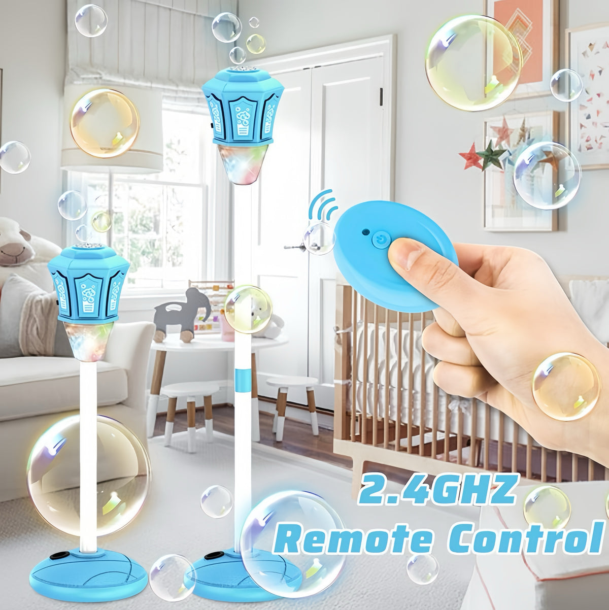 KOPPOP Garden Bubble Machine, LED Musical Lawn Lamp with Remote & Rechargeable Battery, Adjustable Height Outdoor Party Atmosphere Decor(Blue)