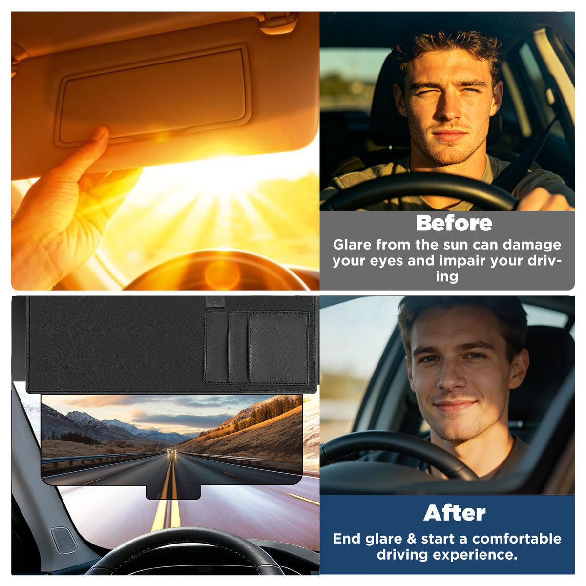 EVLIVE Sun Visor Extender for Car,with Side Shade,Anti-Glare,No Distortion PC Lens,UV400 Protection,Stable Installation