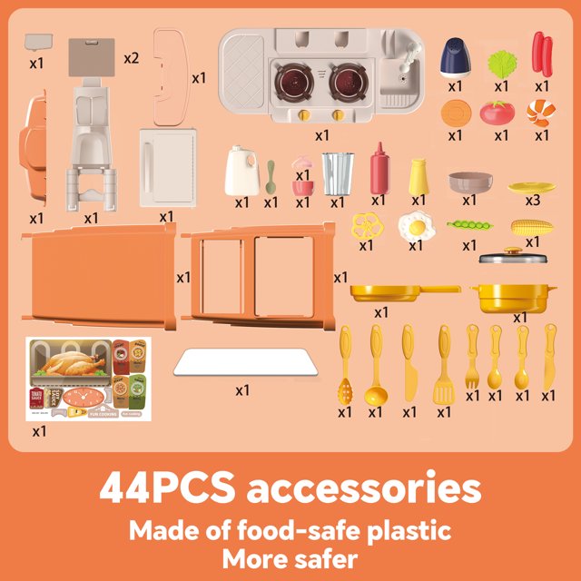 Play Kitchen,Kids Kitchen Playset with Real Sounds & Lights,Pretend Play Food Toys,Play Sink,Cooking Stove with Steam,Toddler Kitchen Toy Gift for Boys and Grlis(44PCS )