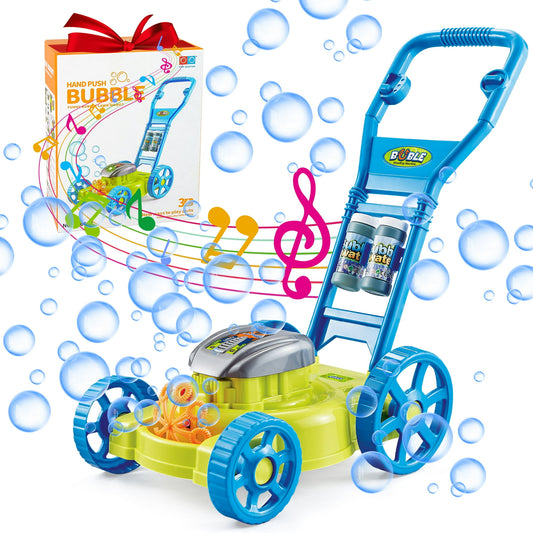 YoYfun Bubble Lawn Mower，Toys Bubble Machine  Toddler Bubble Toy Summer Outdoor Toys Games, Bubble Mover Push Toy for Age 1 2 3 4 Year Old Preschool Kid Boys Girls Birthday-Blue