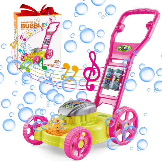 YoYfun Bubble Lawn Mower，Toys Bubble Machine Toddler Bubble Toy Summer Outdoor Toys Games, Bubble Mover Push Toy for Age 1 2 3 4 Year Old Preschool Kid Boys Girls Birthday-Pink