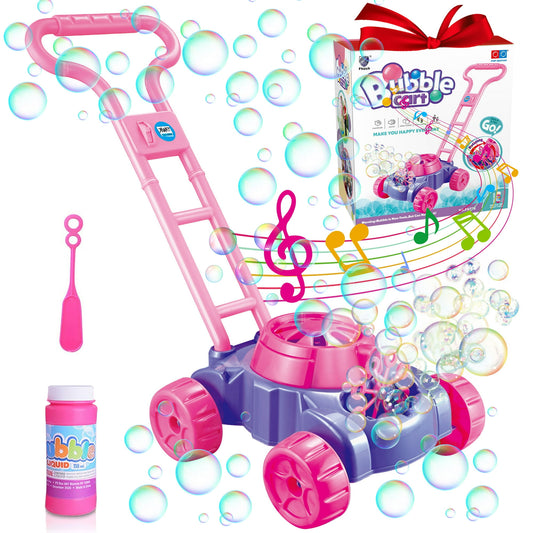 Bubble Lawn Mower Toddler Toys - Baby Toys Bubble Machine Summer Outdoor Toys Games, Bubble Mover Push Toy for Age 1 2 3 4 Year Old Preschool Kid Boys Girls Birthday -pink