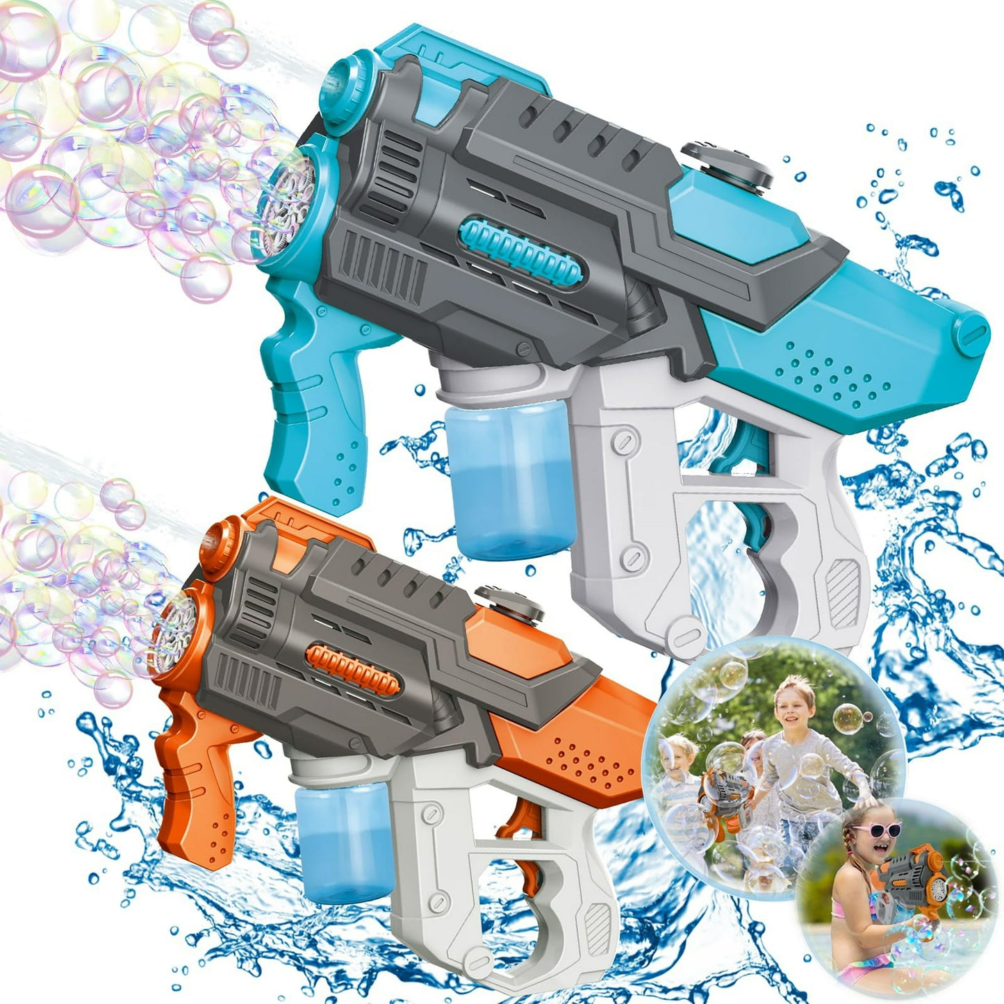 Upgraded 2 in 1 Water Gun & Bubble Guns for Kids, Electric Bubble Maker & Water Squirt Toys with 550ml Water Tank for Toddlers Gift, Outdoor Toys for Kids Ages 4-8-12, Blue