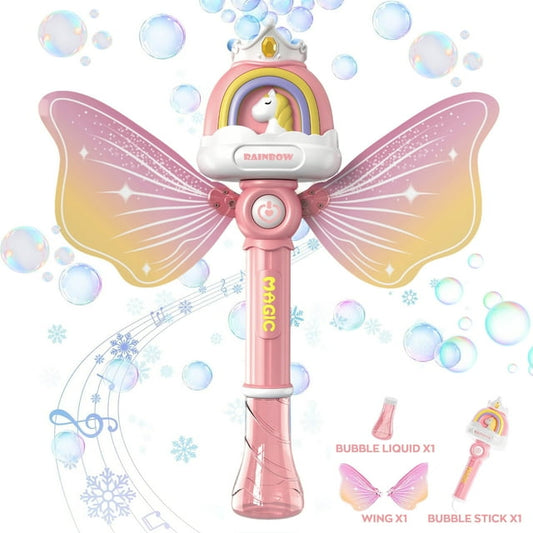 KOPPOP Bubble Wand, for 3+ Children,Princess Bubble Machine with 130ML Bubble Liquid, with Music,Outdoor Party,Birthday, Wedding,Indoor,Pink.