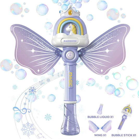 KOPPOP Bubble Wand, for 3+ Children,Princess Bubble Machine with 130ML Bubble Liquid, with Music,Outdoor Party,Birthday, Wedding,Indoor,Purple.