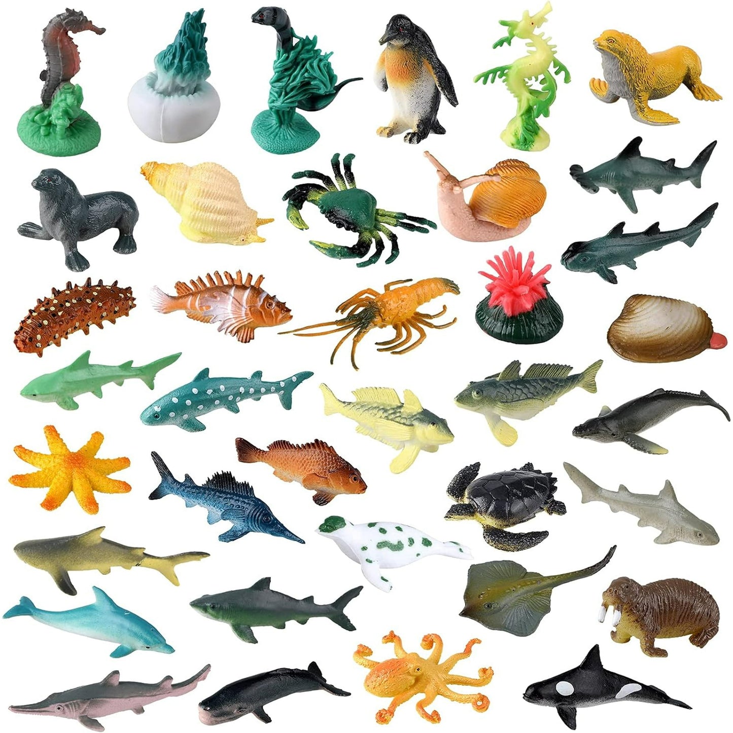 YoYFUN Sea Ocean Animal, 26PCS Figure Sea Creatures Model Toys Sets, Baby Bath Toys and Realistic Plastic Pool Party Toys, for Kids with Turtle Octopus Shark