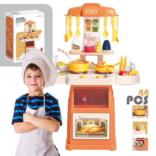 Play Kitchen,Kids Kitchen Playset with Real Sounds & Lights,Pretend Play Food Toys,Play Sink,Cooking Stove with Steam,Toddler Kitchen Toy Gift for Boys and Grlis(44PCS )