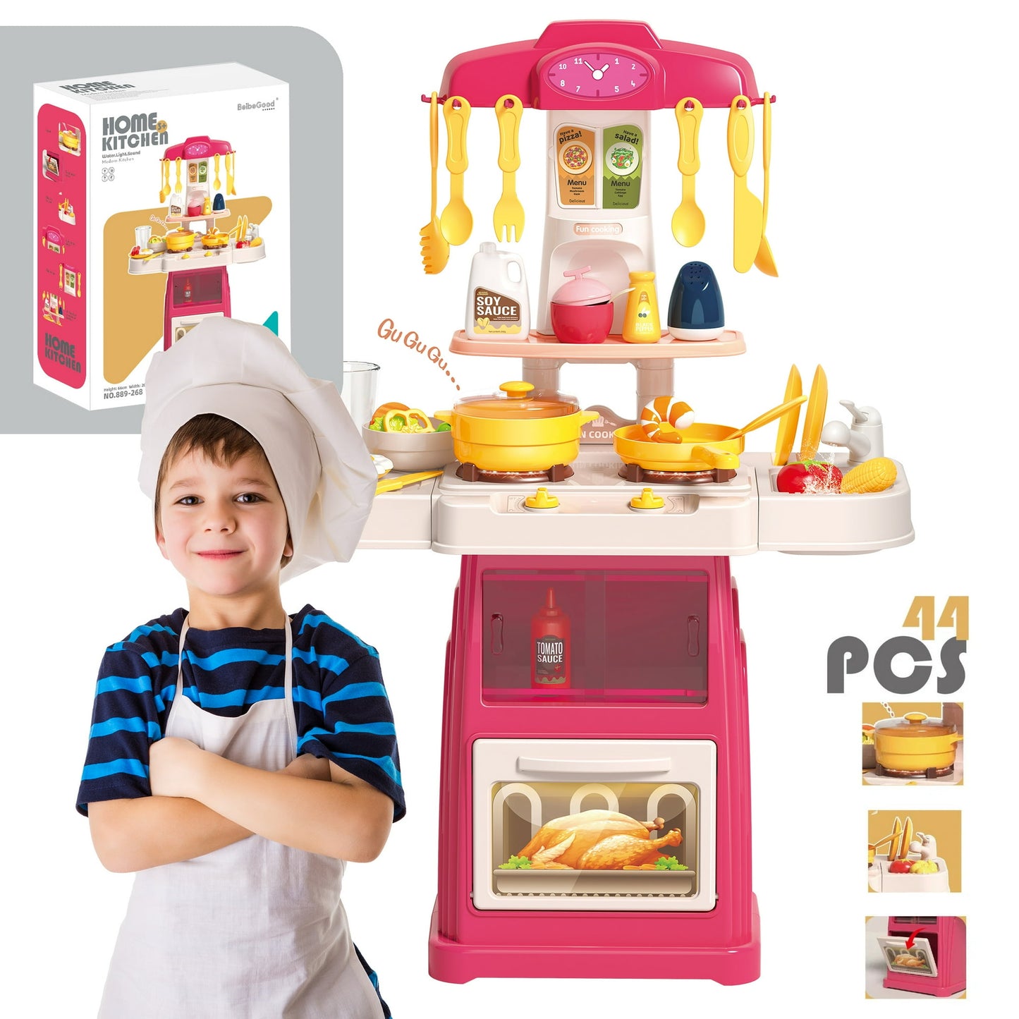 Play Kitchen,Kids Kitchen Playset with Real Sounds & Lights,Pretend Play Food Toys,Play Sink,Cooking Stove with Steam,Toddler Kitchen Toy Gift for Boys and Grlis(44PCS )