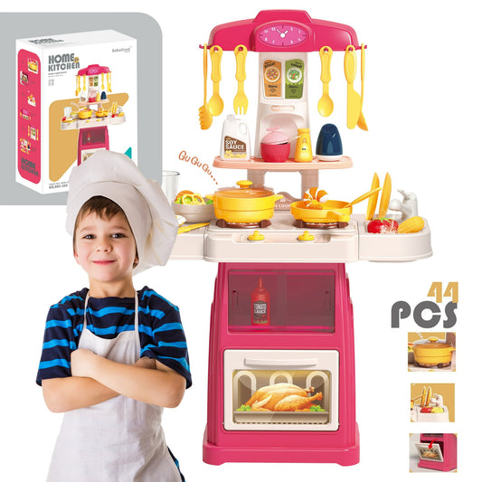 Play Kitchen,Kids Kitchen Playset with Real Sounds & Lights,Pretend Play Food Toys,Play Sink,Cooking Stove with Steam,Toddler Kitchen Toy Gift for Boys and Grlis(44PCS )