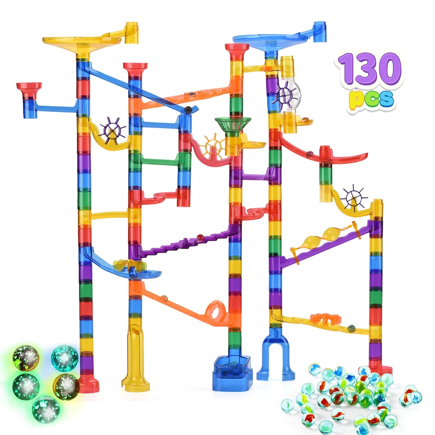 YoYFUN Marble Run Toy Set - Construction Building Blocks Toys , Glow in The Dark, STEM Educational Toys for Boys and Girls Aged 4 and Up